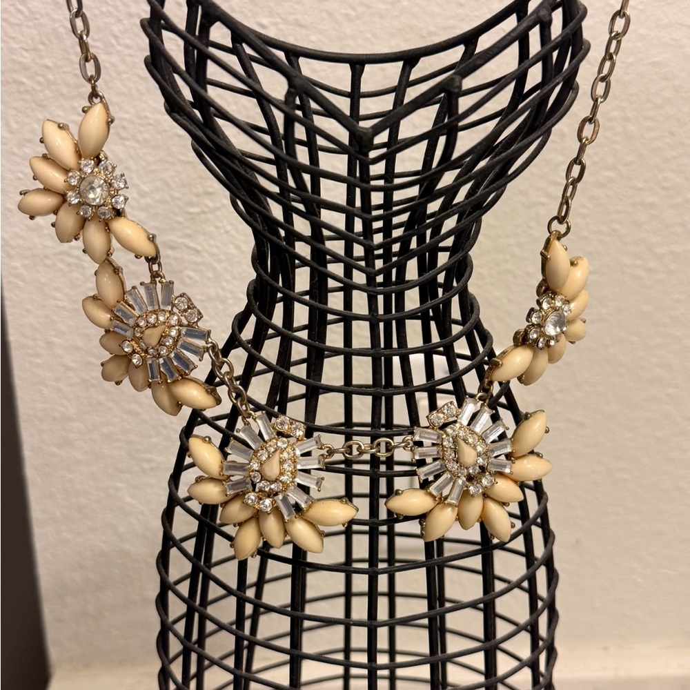Statement Floral Bib Necklace in Cream and Gold